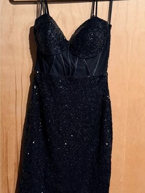 Windsor Black Sequin Bustier Strapless Evening Dress